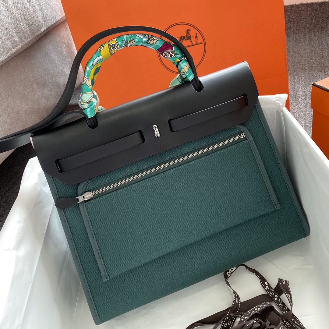 에르메스 에르백31 블루 템페트 블랙 은장